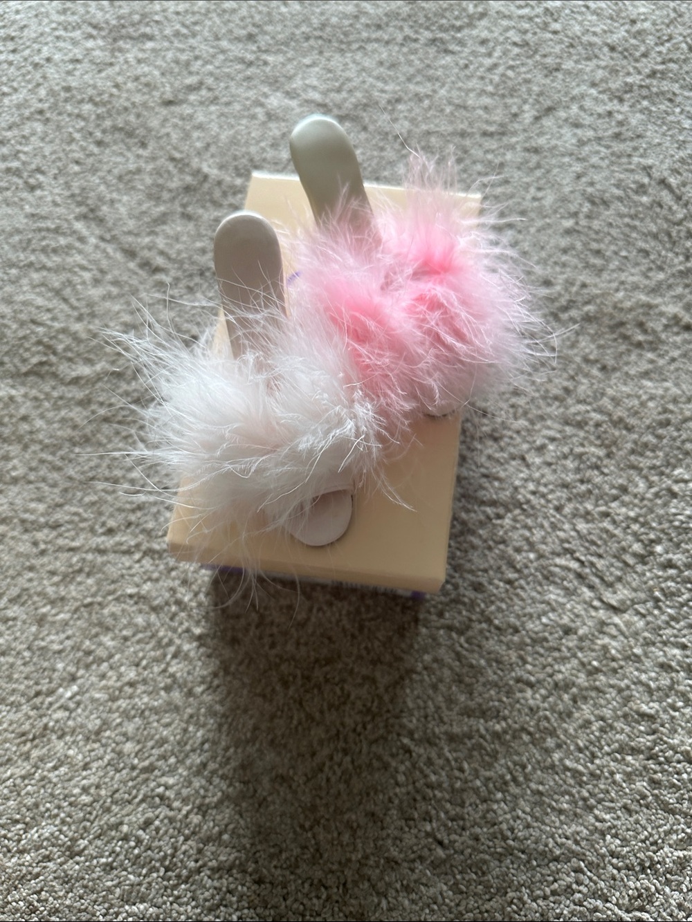 Va Va room Fluffy Pom Slide Hair Clips - Pink & White miniature